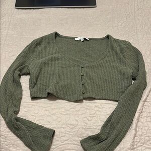 Olive Green Ribbed Button-Up Cardigan
